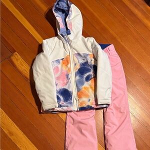 Roxy Girl Ski/Snow Jacket pant set 10M Floral Hooded Jacket & Pink Pant EUC $100